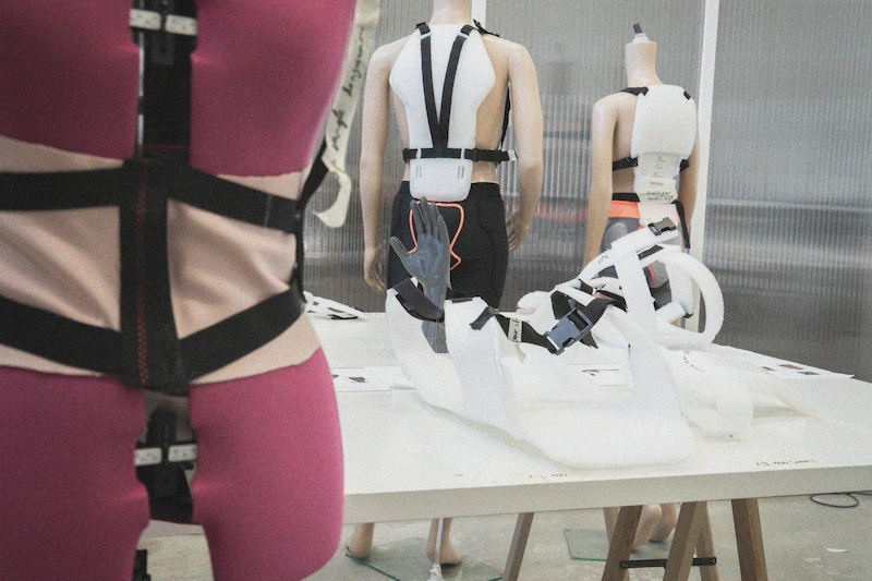 Prototyping session for innovative sports protection gear designed for Decathlon, showing early ergonomics exploration